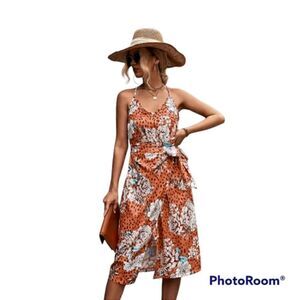 Sexy Sling V-Neck Tie Slit Dress